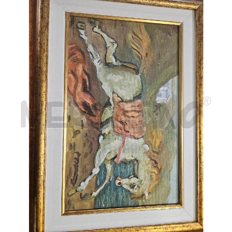 QUADRO OLIO CAVALLO CORNICE LEGNO DORATA 50X36CM | Mercatino dell'Usato Modena 1