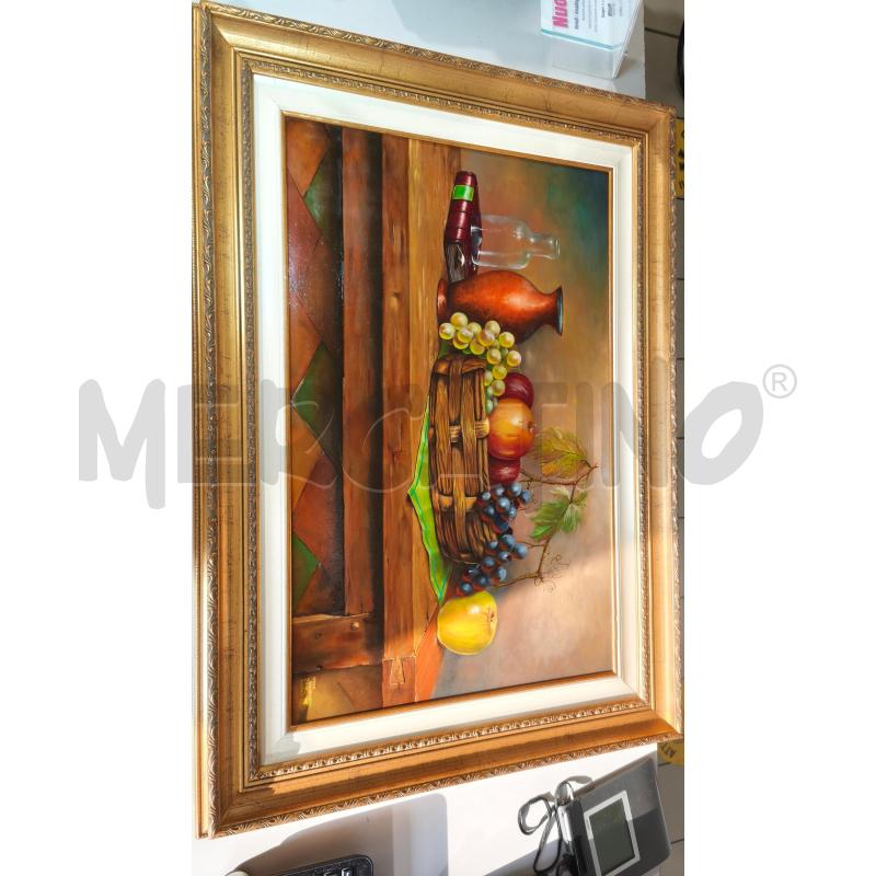 QUADRO OLIO NATURA MORTA TAVOLO FRUTTA NOTARI 95X67CM CORNICE LEGNO DORATURA | Mercatino dell'Usato Modena 1