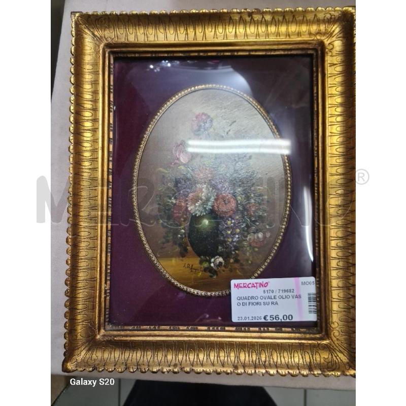 QUADRO OVALE OLIO VASO DI FIORI SU RAME 29X23CM | Mercatino dell'Usato Modena 1
