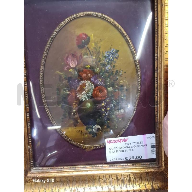 QUADRO OVALE OLIO VASO DI FIORI SU RAME 29X23CM | Mercatino dell'Usato Modena 3