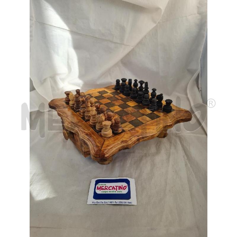SCACCHIERA LEGNO OLIVO MANCA 1 SCACCO NERO 27X27CM | Mercatino dell'Usato Modena 1