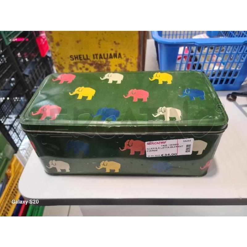SCATOLA LATTA ELEFANTI VERDE | Mercatino dell'Usato Modena 1