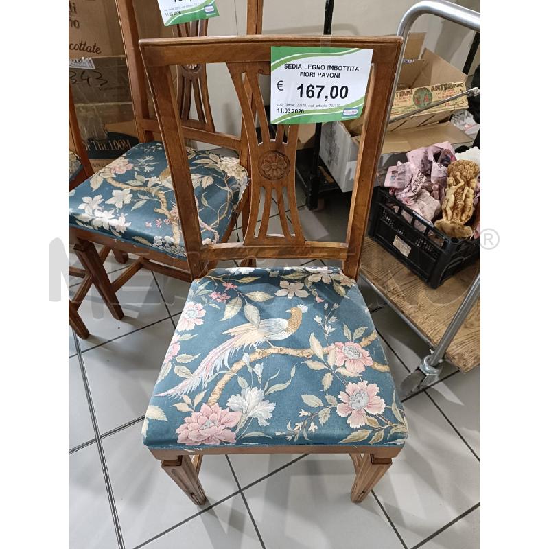 SEDIA LEGNO IMBOTTITA FIORI PAVONI | Mercatino dell'Usato Modena 1