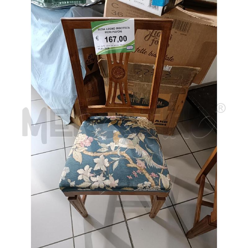 SEDIA LEGNO IMBOTTITA FIORI PAVONI | Mercatino dell'Usato Modena 1