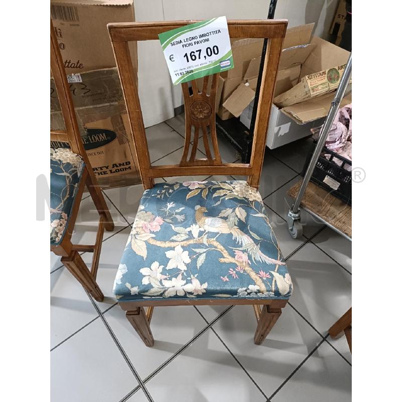 SEDIA LEGNO IMBOTTITA FIORI PAVONI | Mercatino dell'Usato Modena 1