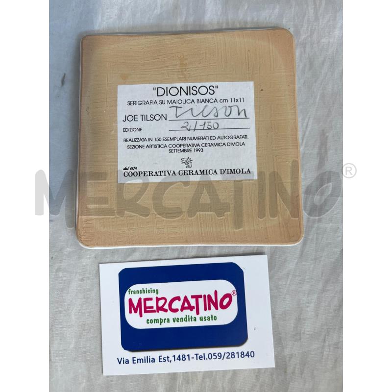 SERIGRAFIA SU MAIOLICA BIANCA DIONISOS JOE TILSON 2/150 1993 11X11CM | Mercatino dell'Usato Modena 2