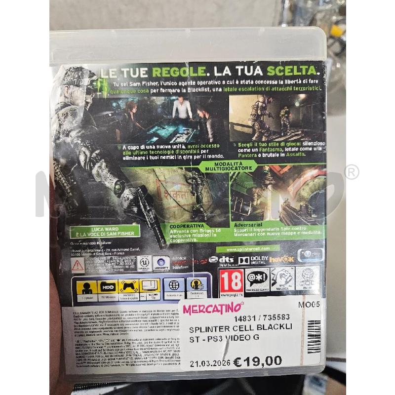 SPLINTER CELL BLACKLIST - PS3 VIDEO GIOCO  | Mercatino dell'Usato Modena 2