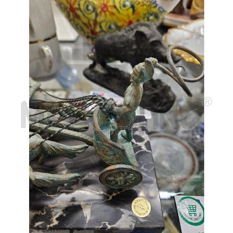 STATUINA BIGA ROMANA BRONZO SU MARMO 15X11CM | Mercatino dell'Usato Modena 2