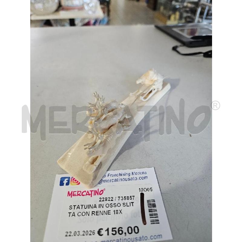 STATUINA IN OSSO SLITTA CON RENNE 18X5CM | Mercatino dell'Usato Modena 1