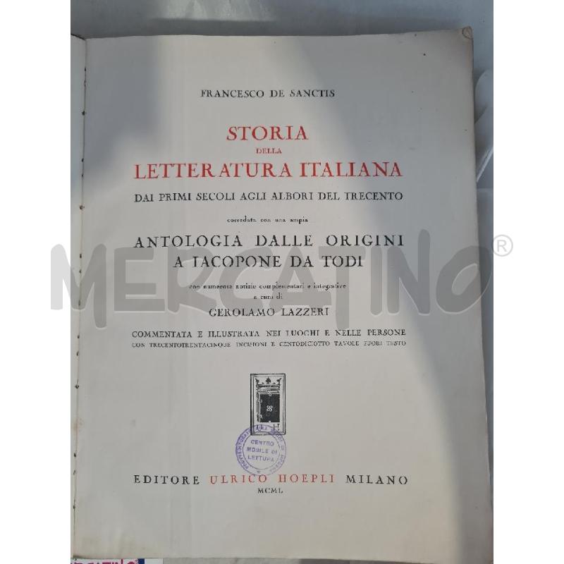 STORIA DELLA LETTERATURA ITALIANA DE SANCTIS HOEPLI 1950 | Mercatino dell'Usato Modena 4