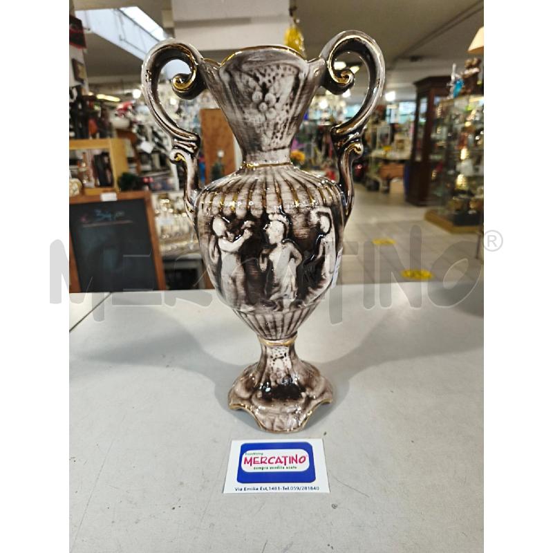 VASO ANFORA CER. CDM FIGURE BASSORILIEVO MARRONE DORATURE 35CM | Mercatino dell'Usato Modena 1
