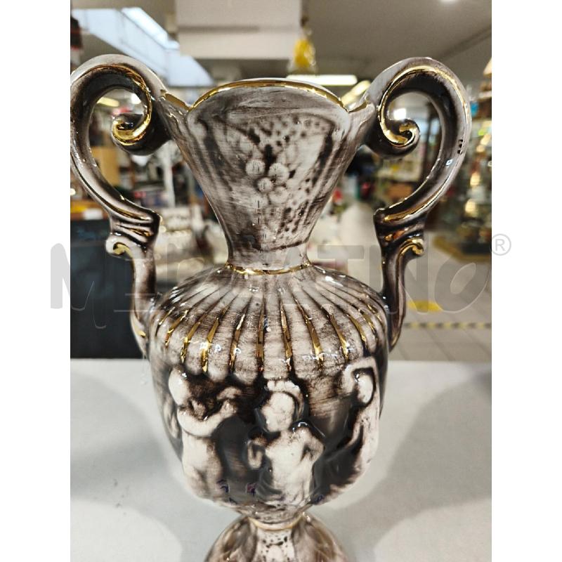 VASO ANFORA CER. CDM FIGURE BASSORILIEVO MARRONE DORATURE 35CM | Mercatino dell'Usato Modena 2