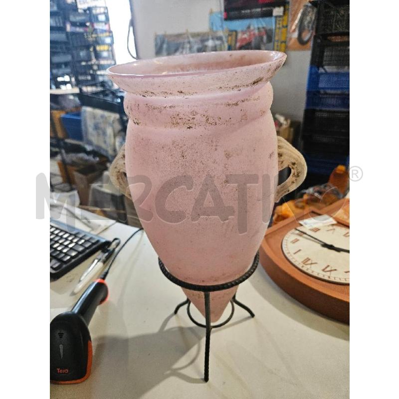 VASO ANFORA VETRO SATINATO ROSO CON SUPPORTO MET. | Mercatino dell'Usato Modena 3
