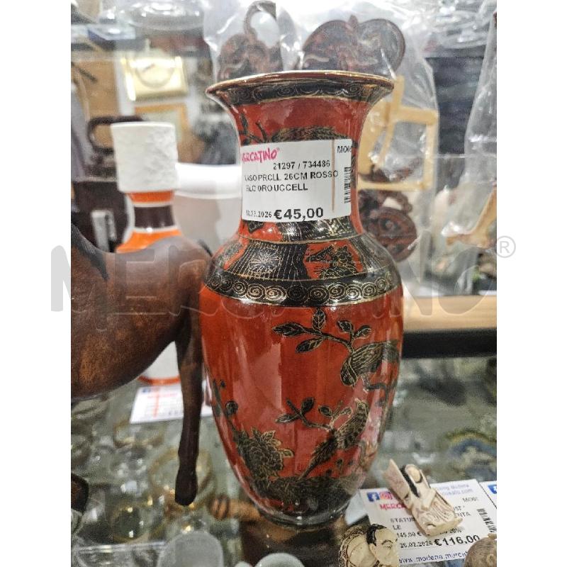 VASO PRCLL 26CM ROSSO FILO ORO UCCELLINI NERI DORATURE | Mercatino dell'Usato Modena 1