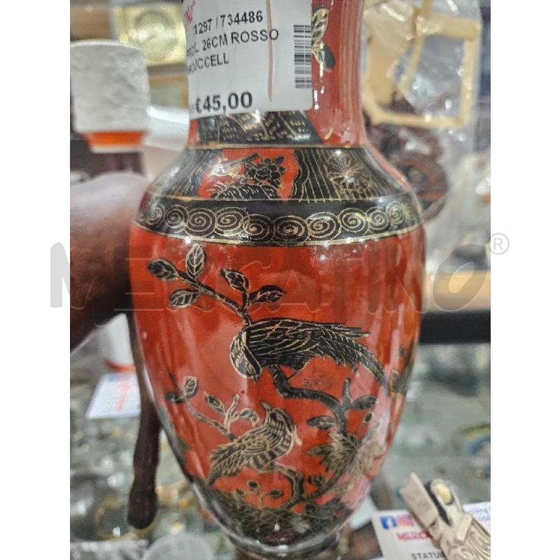 VASO PRCLL 26CM ROSSO FILO ORO UCCELLINI NERI DORATURE | Mercatino dell'Usato Modena 2
