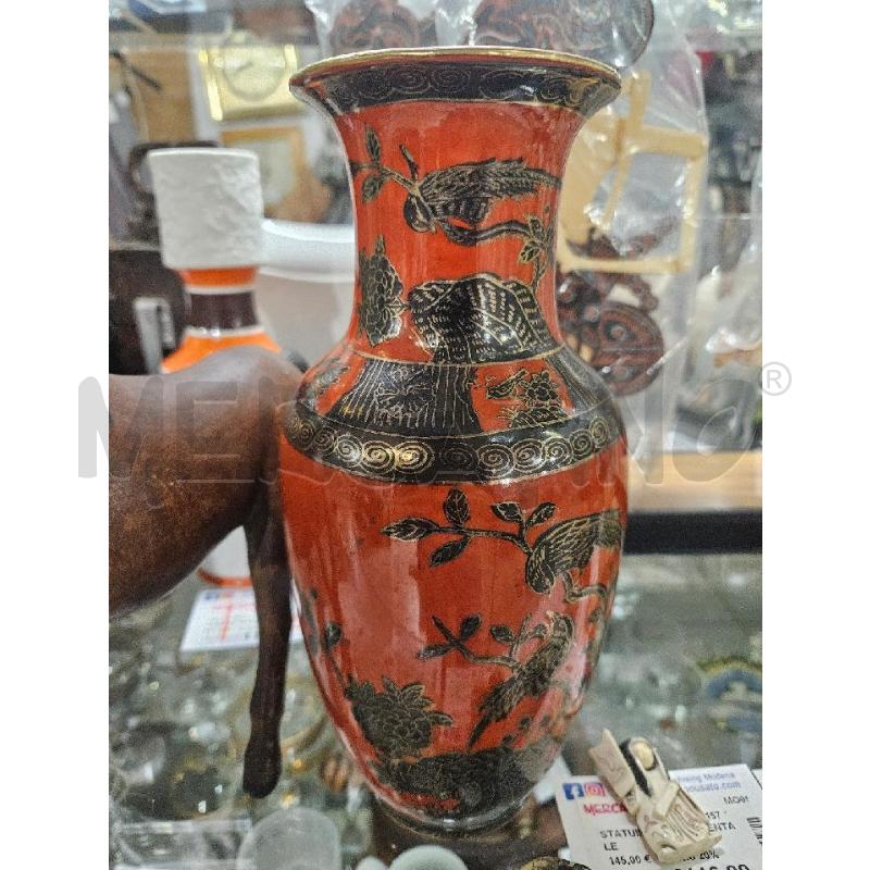 VASO PRCLL 26CM ROSSO FILO ORO UCCELLINI NERI DORATURE | Mercatino dell'Usato Modena 3