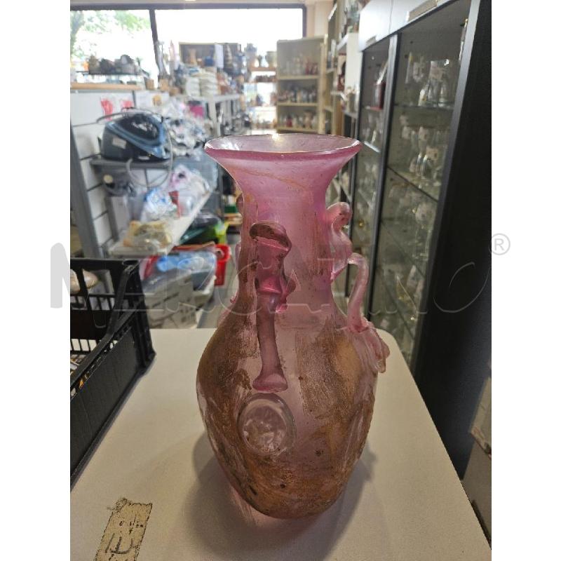 VASO SCAVO MURANO IRRIDESCENTE 35CM ROSA SBECCATO DIFETTI | Mercatino dell'Usato Modena 2