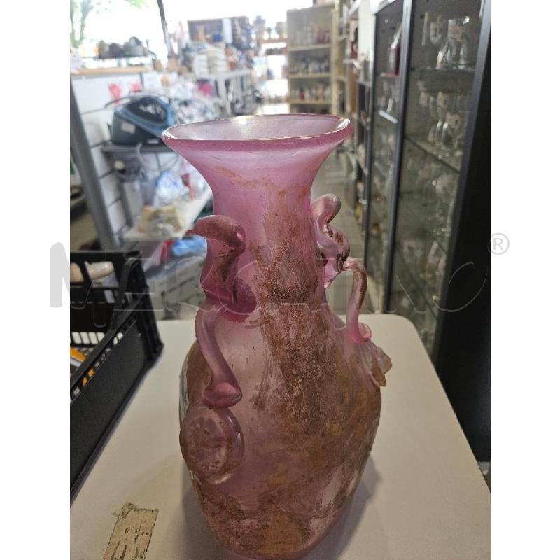 VASO SCAVO MURANO IRRIDESCENTE 35CM ROSA SBECCATO DIFETTI | Mercatino dell'Usato Modena 3