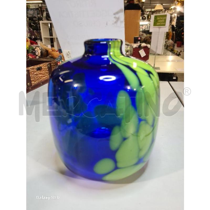 VASO VETRO 16CM BLU VERDE | Mercatino dell'Usato Modena 1
