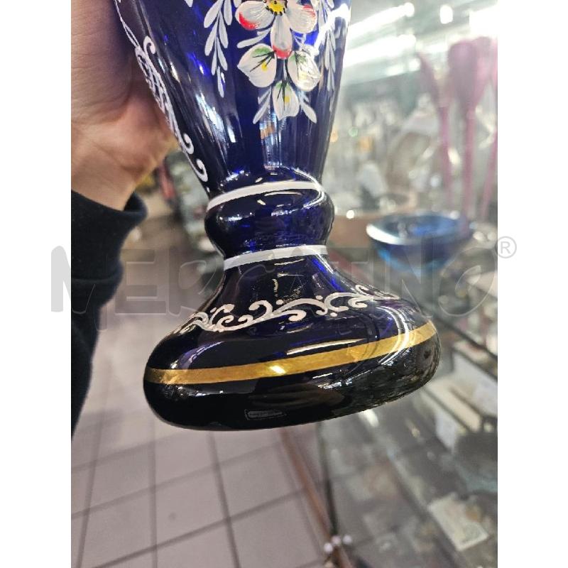 VASO VETRO BLU FIORI DIPINTI FILO ORO 37CM | Mercatino dell'Usato Modena 4