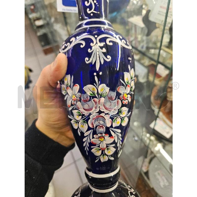 VASO VETRO BLU FIORI DIPINTI FILO ORO 37CM | Mercatino dell'Usato Modena 5