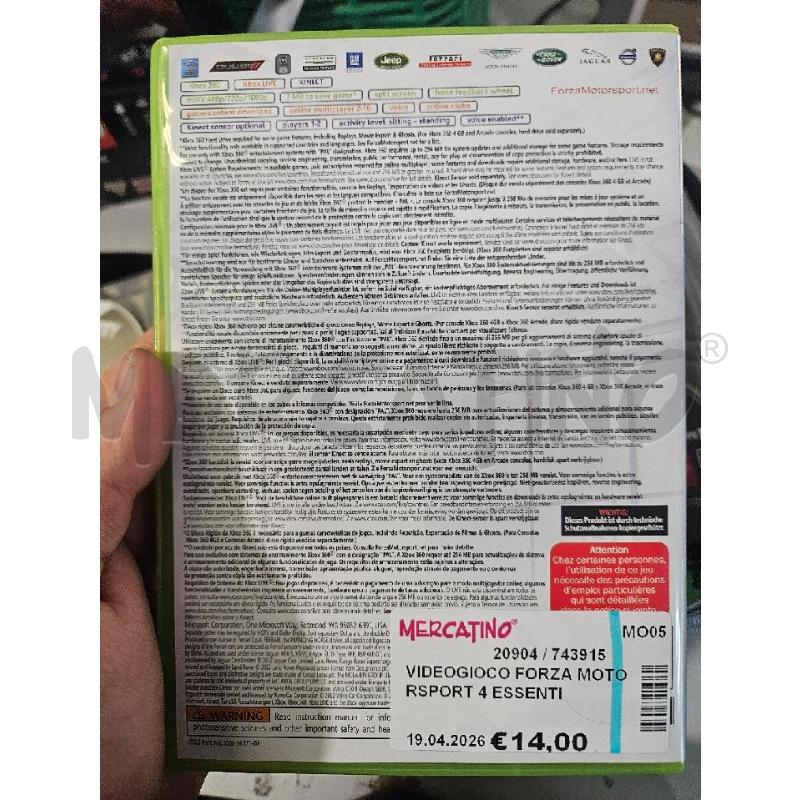 VIDEOGIOCO FORZA MOTORSPORT 4 ESSENTIALS EDITION XBOX 360 | Mercatino dell'Usato Modena 2