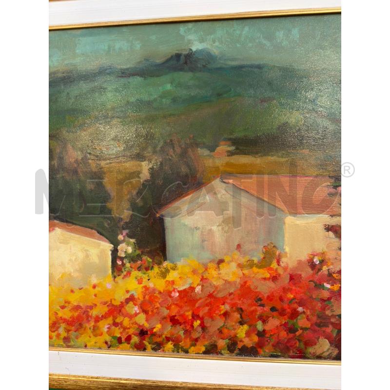 QUADRO FIRMATO VEDUTA CAMPAGNA 2 CASE  | Mercatino dell'Usato Carrara 2