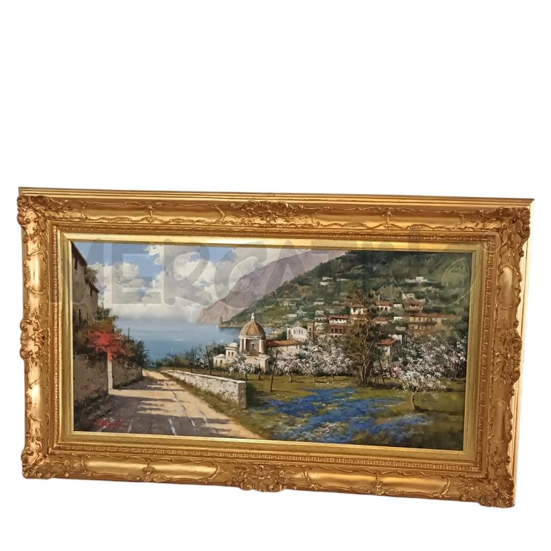 DIPINTO PAESAGGIO COSTIERA CON CHIESA CORN DORATA | Mercatino dell'Usato Napoli 1