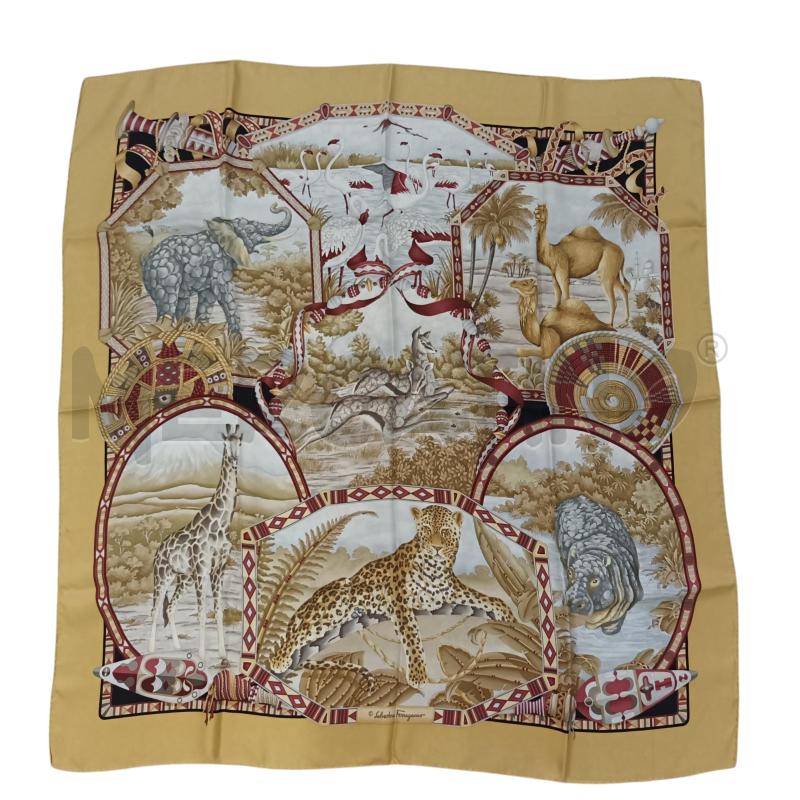 FOULARD SALVATORE FERRAGAMO ANIMALI FONDO GIALLO | Mercatino dell'Usato Napoli 1