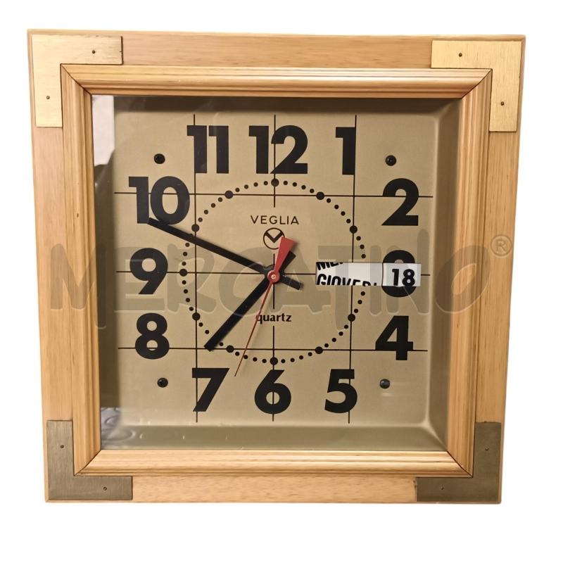 OROLOGIO DA MURO VEGLIA QUADRATO LEGNO BORDI BRONZATI | Mercatino dell'Usato Napoli 1