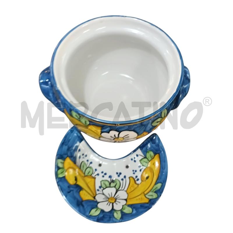 PORTA MOZZARELLA VIETRI SMALTATO BLU FIORI BIANCHI GIALLI | Mercatino dell'Usato Napoli 3