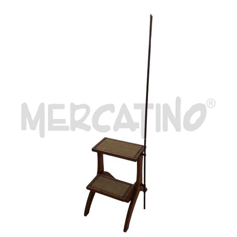 SGABELLO 2 SCALINI ASTA BRONZATA LEGNO TESSUTO | Mercatino dell'Usato Napoli 1