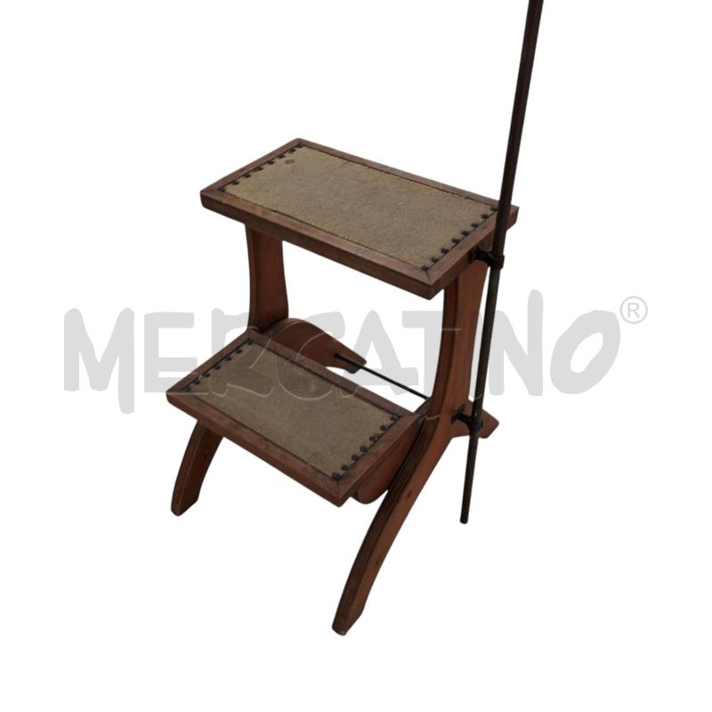 SGABELLO 2 SCALINI ASTA BRONZATA LEGNO TESSUTO | Mercatino dell'Usato Napoli 3