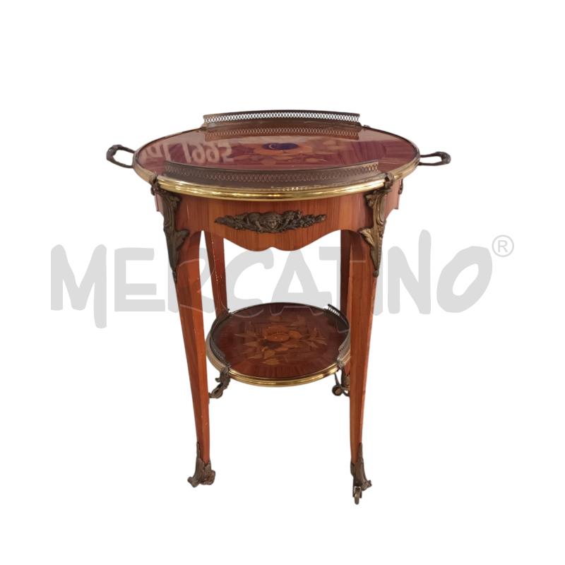 TAVOLINO TONDO LEGNO PIANO FIORI INSERTI BRONZATI | Mercatino dell'Usato Napoli 1