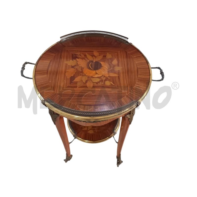 TAVOLINO TONDO LEGNO PIANO FIORI INSERTI BRONZATI | Mercatino dell'Usato Napoli 2