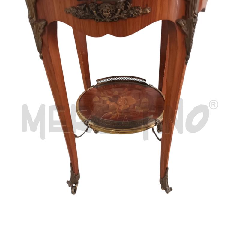 TAVOLINO TONDO LEGNO PIANO FIORI INSERTI BRONZATI | Mercatino dell'Usato Napoli 3