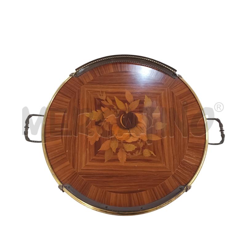 TAVOLINO TONDO LEGNO PIANO FIORI INSERTI BRONZATI | Mercatino dell'Usato Napoli 4