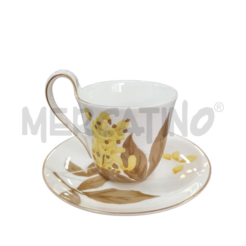 TAZZA ROYAL COPENHAGEN BIANCO FOGLIA MARRONE GIALLO+PIATTINO | Mercatino dell'Usato Napoli 1
