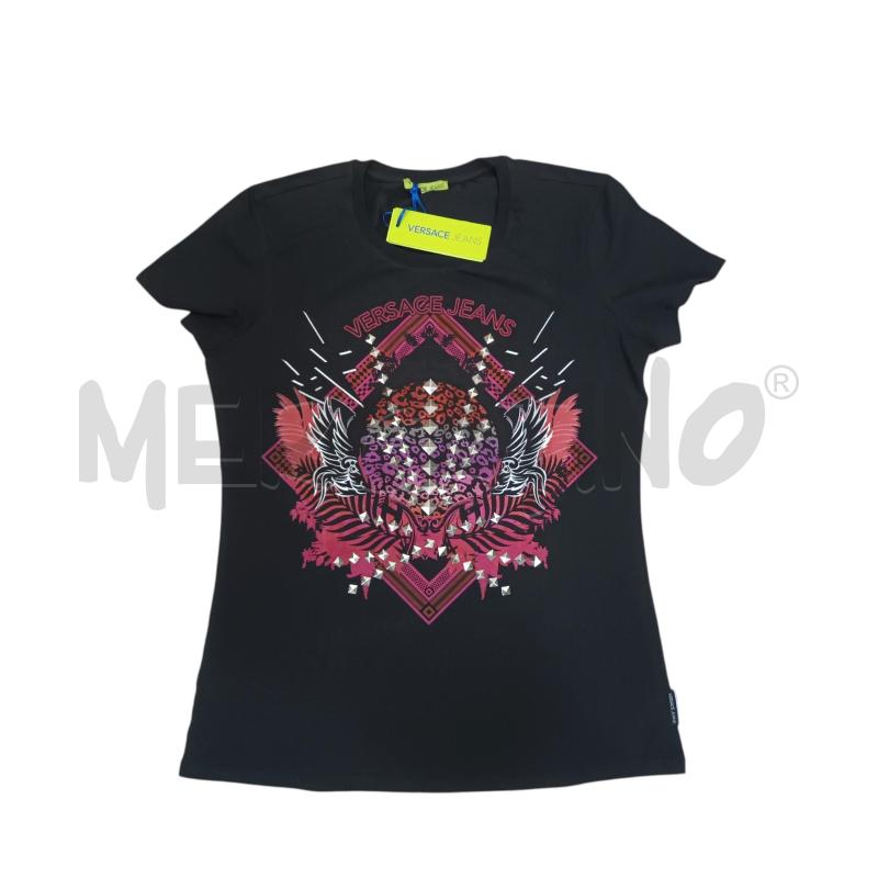 T SHIRT DONNA VERSACE JEANS NERA BORCHIE QUADRATE | Mercatino dell'Usato Napoli 1