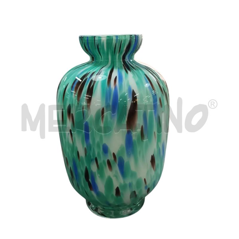 VASO VETRO VERDE BIANCO POIS | Mercatino dell'Usato Napoli 1