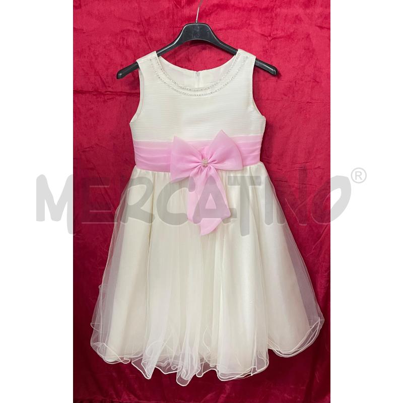 VESTITO BAMBINA ELEGANTE BIANCO FIOCCO ROSA  | Mercatino dell'Usato Brusciano 1