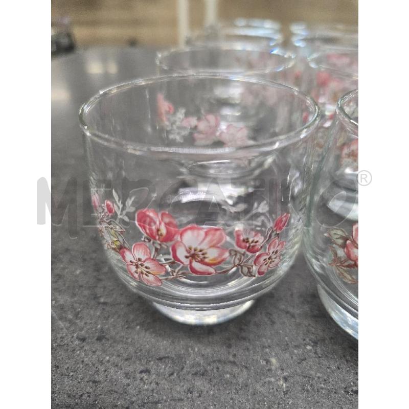 BICCHIERI PZ. 12 BASSI VETRO FIORI ROSA | Mercatino dell'Usato Acerra 2