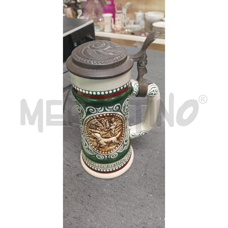 BOCCALE BIRRA BEIGE FIG. CANE DEC. VERDE  | Mercatino dell'Usato Acerra 1