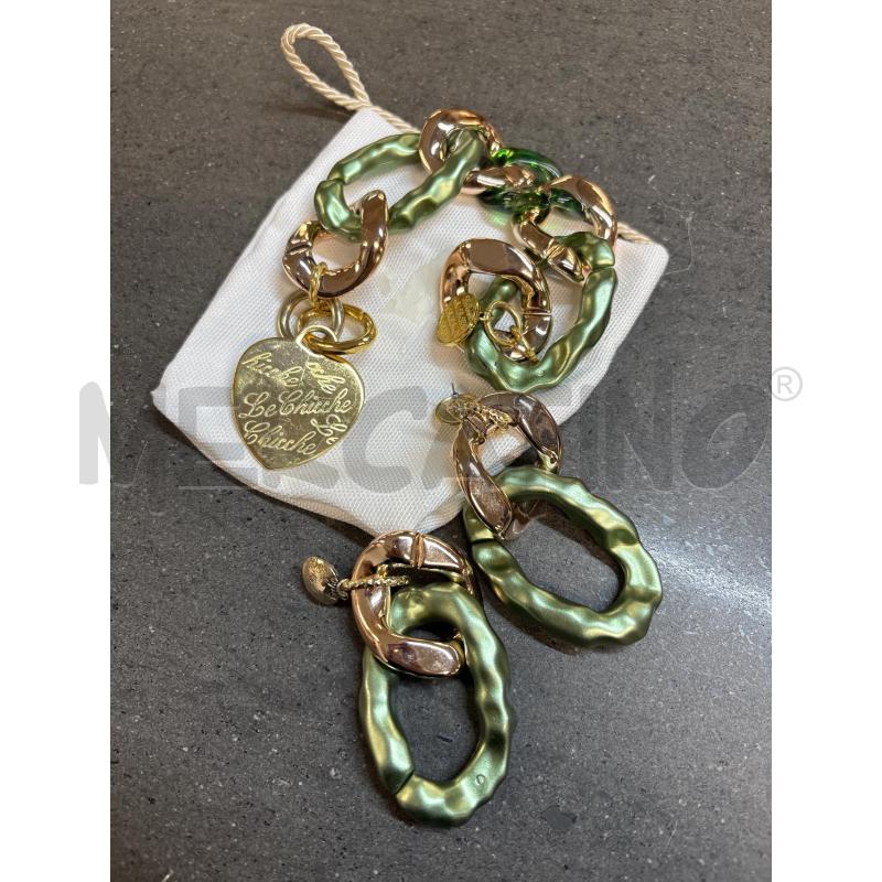 BRACCIALE+ORECCHINI VERDE DORATO LE CHICCHE | Mercatino dell'Usato Acerra 1