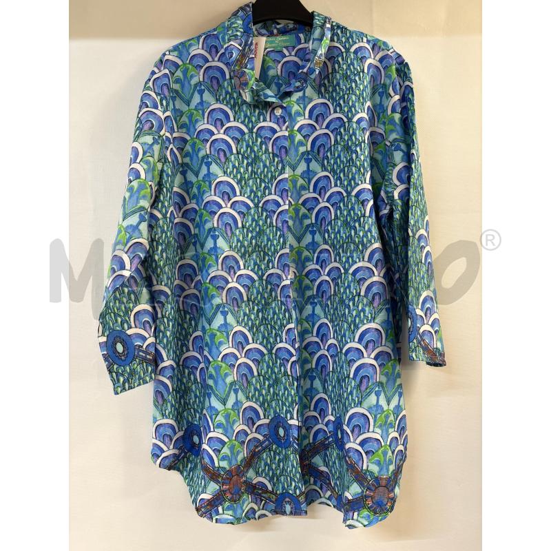 CAMICIA DONNA ANTICA SARTORIA FANTASIA VERDE BLU | Mercatino dell'Usato Acerra 1