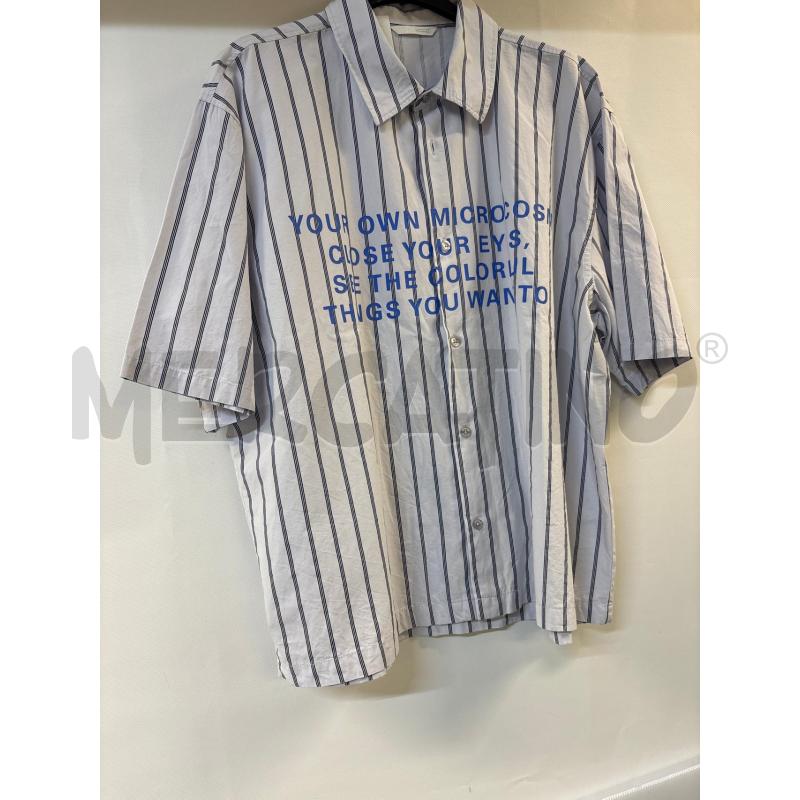 CAMICIA UOMO ZARA RIGHE BLU CON SCRITTA | Mercatino dell'Usato Acerra 1