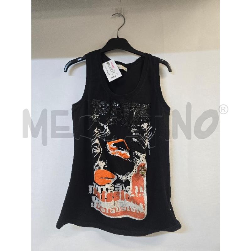 CANOTTA DONNA PINKO NERO ARANCIONE STRASS | Mercatino dell'Usato Acerra 1