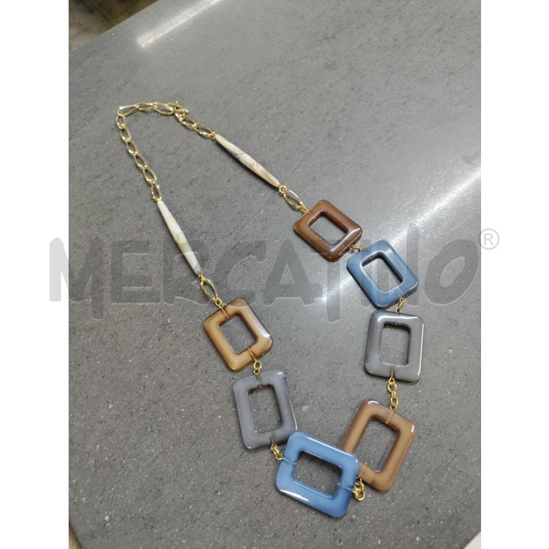 COLLANA QUADRATI CELESTE MARRONE GRIGIO | Mercatino dell'Usato Acerra 1