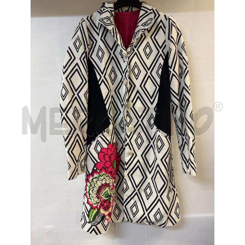 GIACCA DONNA DESIGUAL LUNGA BIANCO NERO FIORE FUXIA | Mercatino dell'Usato Acerra 1
