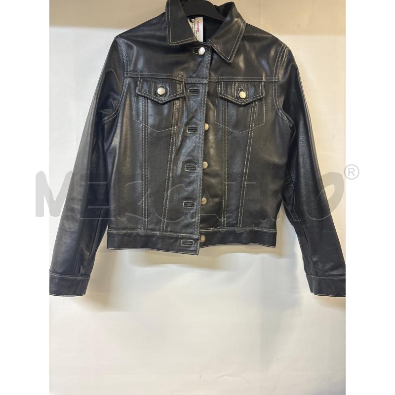 GIUBBINO DONNA VERA PELLE NERO CUCITURE BIANCO | Mercatino dell'Usato Acerra 1